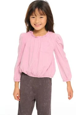 Hot Chaser Brand Ruffle Neck Pocket Shirred Tee