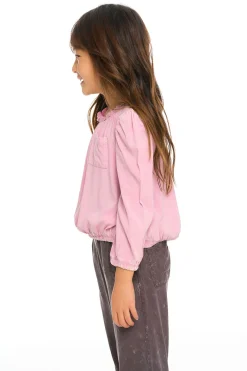 Hot Chaser Brand Ruffle Neck Pocket Shirred Tee