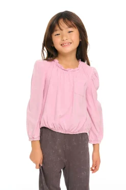 Hot Chaser Brand Ruffle Neck Pocket Shirred Tee