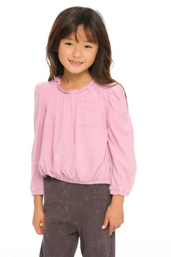 Hot Chaser Brand Ruffle Neck Pocket Shirred Tee