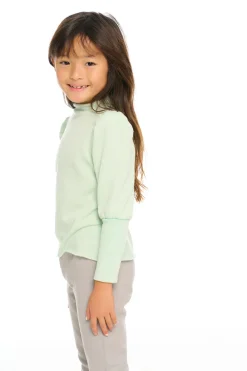 Store Chaser Brand Semi Cropped Hi Lo Mock Neck Puff Sleeve Pullover