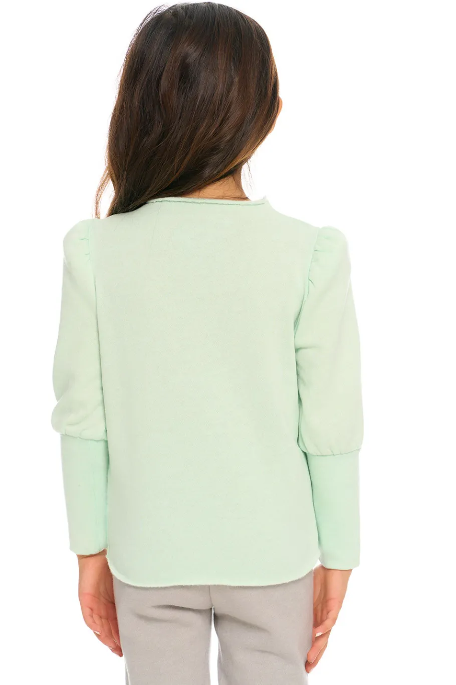 Store Chaser Brand Semi Cropped Hi Lo Mock Neck Puff Sleeve Pullover