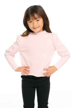 Store Chaser Brand Semi Cropped Hi Lo Mock Neck Puff Sleeve Pullover