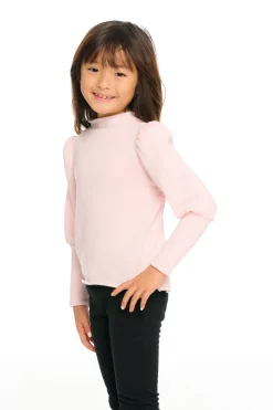 Store Chaser Brand Semi Cropped Hi Lo Mock Neck Puff Sleeve Pullover
