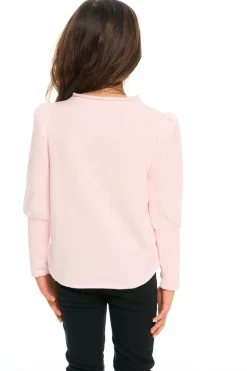 Store Chaser Brand Semi Cropped Hi Lo Mock Neck Puff Sleeve Pullover
