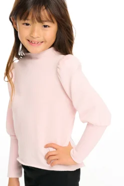 Store Chaser Brand Semi Cropped Hi Lo Mock Neck Puff Sleeve Pullover