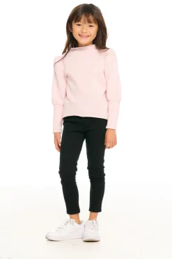 Store Chaser Brand Semi Cropped Hi Lo Mock Neck Puff Sleeve Pullover
