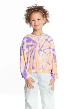 Cheap Chaser Brand Semi Cropped Peach Lavender Girls Shirred Hoodie Pullover