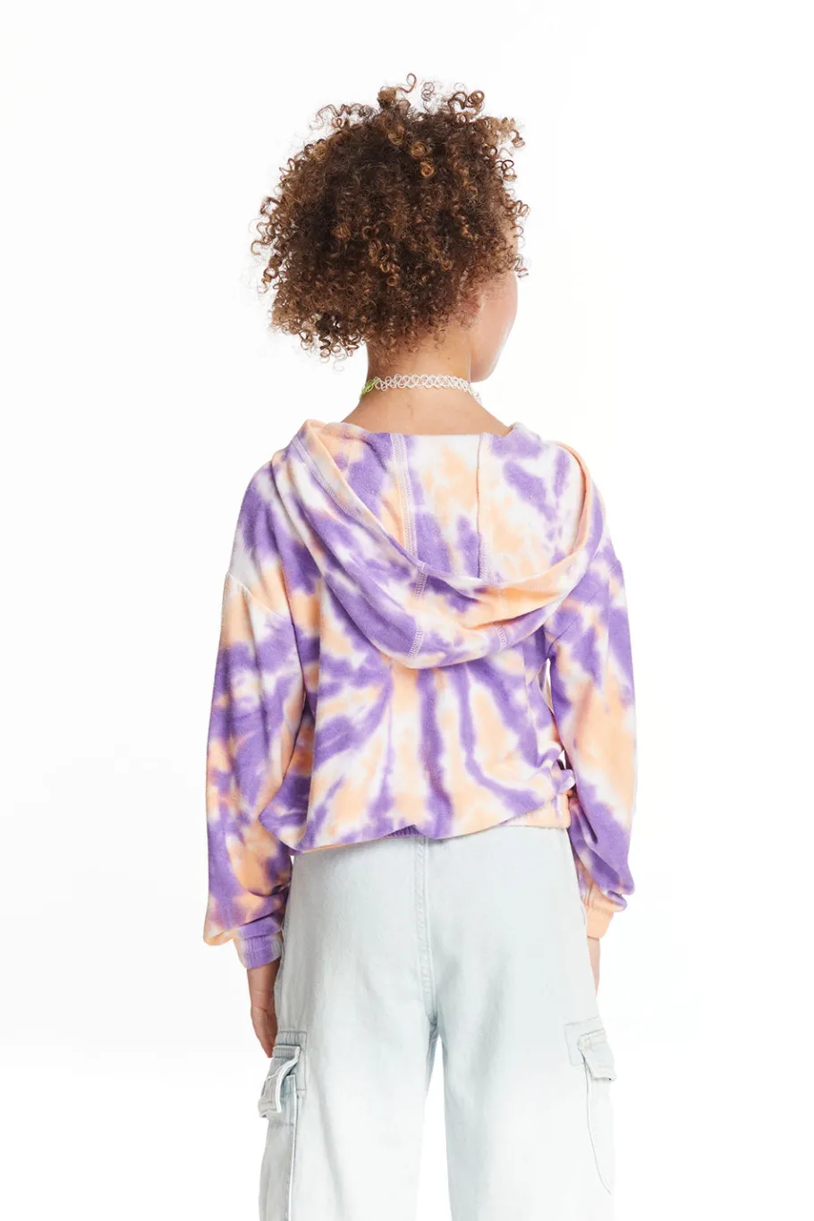 Cheap Chaser Brand Semi Cropped Peach Lavender Girls Shirred Hoodie Pullover