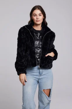 Hot Chaser Brand Sequin Faux Fur Puff Sleeve Jacket