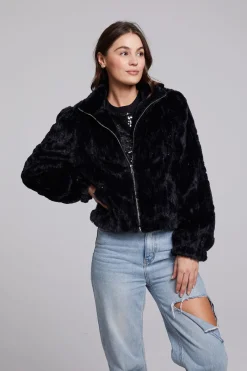 Hot Chaser Brand Sequin Faux Fur Puff Sleeve Jacket