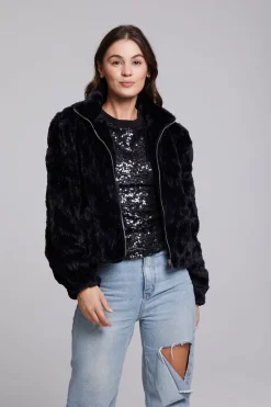 Hot Chaser Brand Sequin Faux Fur Puff Sleeve Jacket