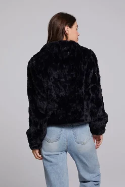 Hot Chaser Brand Sequin Faux Fur Puff Sleeve Jacket