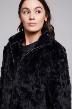 Hot Chaser Brand Sequin Faux Fur Puff Sleeve Jacket
