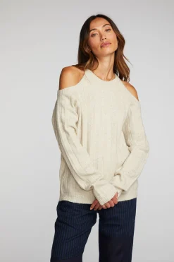 Cheap Chaser Brand Sequin Knit Cold Shoulder Sweater