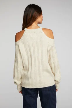 Cheap Chaser Brand Sequin Knit Cold Shoulder Sweater
