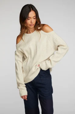 Cheap Chaser Brand Sequin Knit Cold Shoulder Sweater