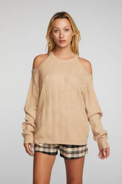Cheap Chaser Brand Sequin Knit Cold Shoulder Sweater