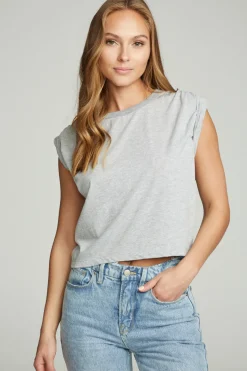 Outlet Chaser Brand Shirred Muscle Tee With Twisted Roll Sleeve