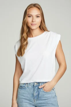 Fashion Chaser Brand Shirred Muscle Tee With Twisted Roll Sleeve
