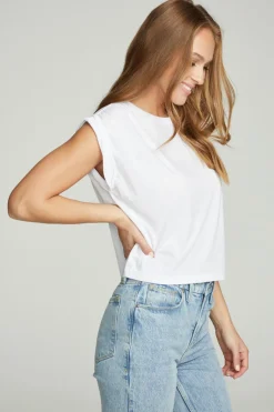 Fashion Chaser Brand Shirred Muscle Tee With Twisted Roll Sleeve
