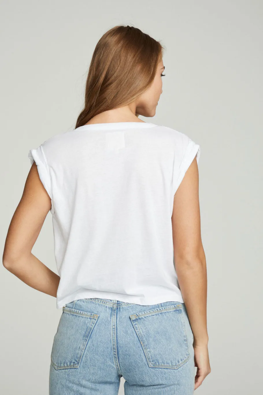 Fashion Chaser Brand Shirred Muscle Tee With Twisted Roll Sleeve
