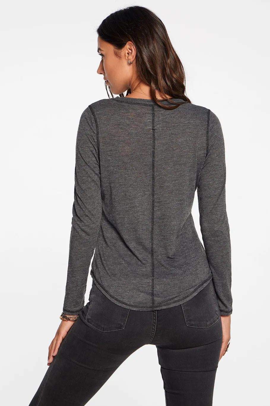 Fashion Chaser Brand Slub Jersey Long Sleeve Seamed Tee In True Black