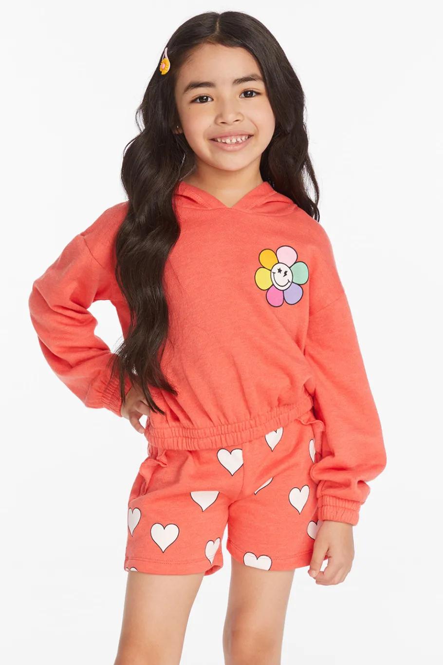 Discount Chaser Brand Smiley Flower & Hearts Girls Pullover Hoodie