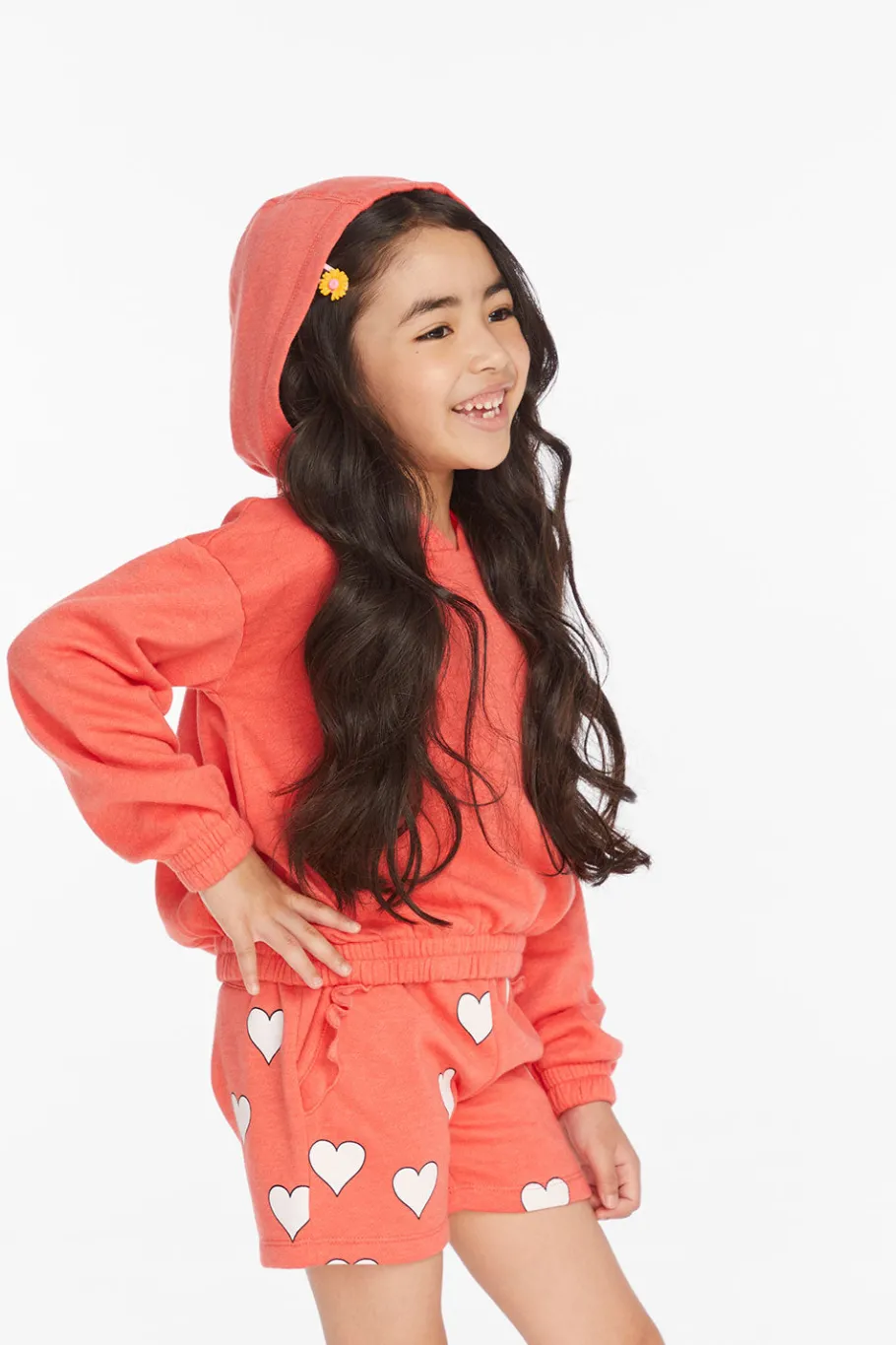 Discount Chaser Brand Smiley Flower & Hearts Girls Pullover Hoodie
