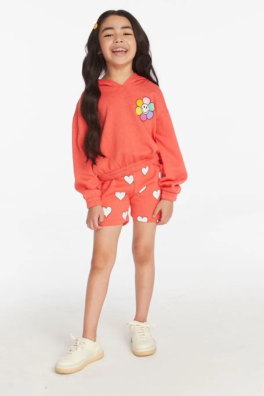 Discount Chaser Brand Smiley Flower & Hearts Girls Pullover Hoodie