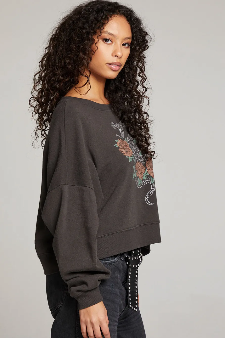 Sale Chaser Brand Snake & Roses Pullover