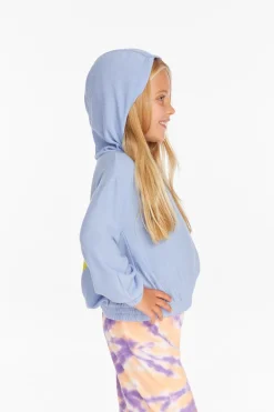 Shop Chaser Brand Star Smiley Semi Cropped Shirred Hoodie Pullover