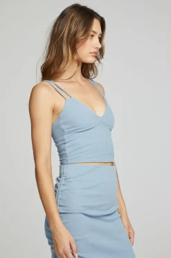 New Chaser Brand Strand Crop Top - Faded Denim