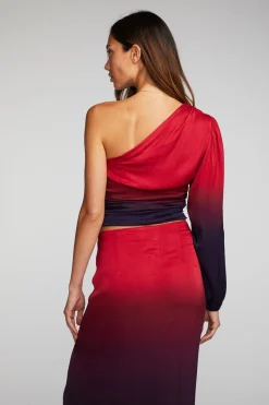 Sale Chaser Brand Stretch Silky Woven Cold Shoulder Blouse