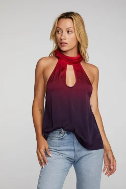 Cheap Chaser Brand Stretch Silky Woven Halter Top