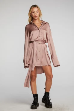 Online Chaser Brand Stretch Silky Woven Shirt Dress