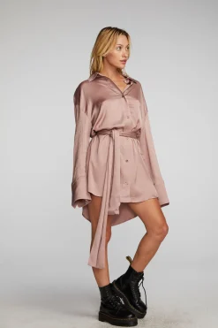 Online Chaser Brand Stretch Silky Woven Shirt Dress