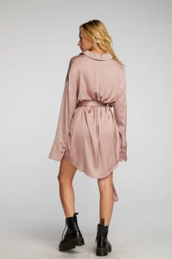 Online Chaser Brand Stretch Silky Woven Shirt Dress