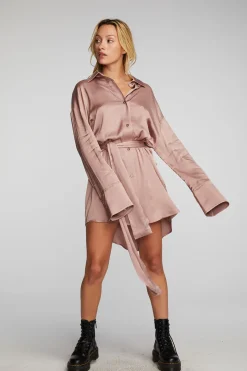Online Chaser Brand Stretch Silky Woven Shirt Dress