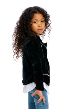 Fashion Chaser Brand Stretch Velvet Moto Jacket
