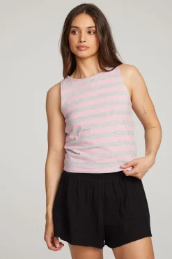 Cheap Chaser Brand Teague Pastel Lavender And Grey Marl Striped Tank