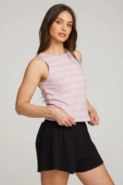 Cheap Chaser Brand Teague Pastel Lavender And Grey Marl Striped Tank