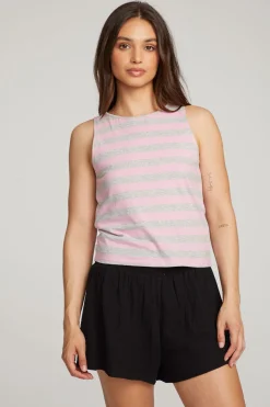 Cheap Chaser Brand Teague Pastel Lavender And Grey Marl Striped Tank