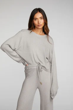 Sale Chaser Brand Thermal Waffle Cropped Long Sleeve Tee