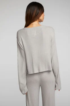 Sale Chaser Brand Thermal Waffle Cropped Long Sleeve Tee