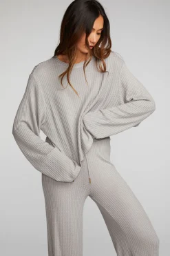 Sale Chaser Brand Thermal Waffle Cropped Long Sleeve Tee