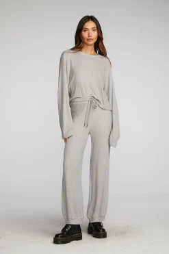 Sale Chaser Brand Thermal Waffle Cropped Long Sleeve Tee