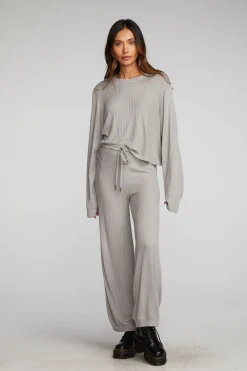 Sale Chaser Brand Thermal Waffle Cropped Long Sleeve Tee