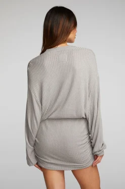 New Chaser Brand Thermal Waffle Mini Dress With Shirring
