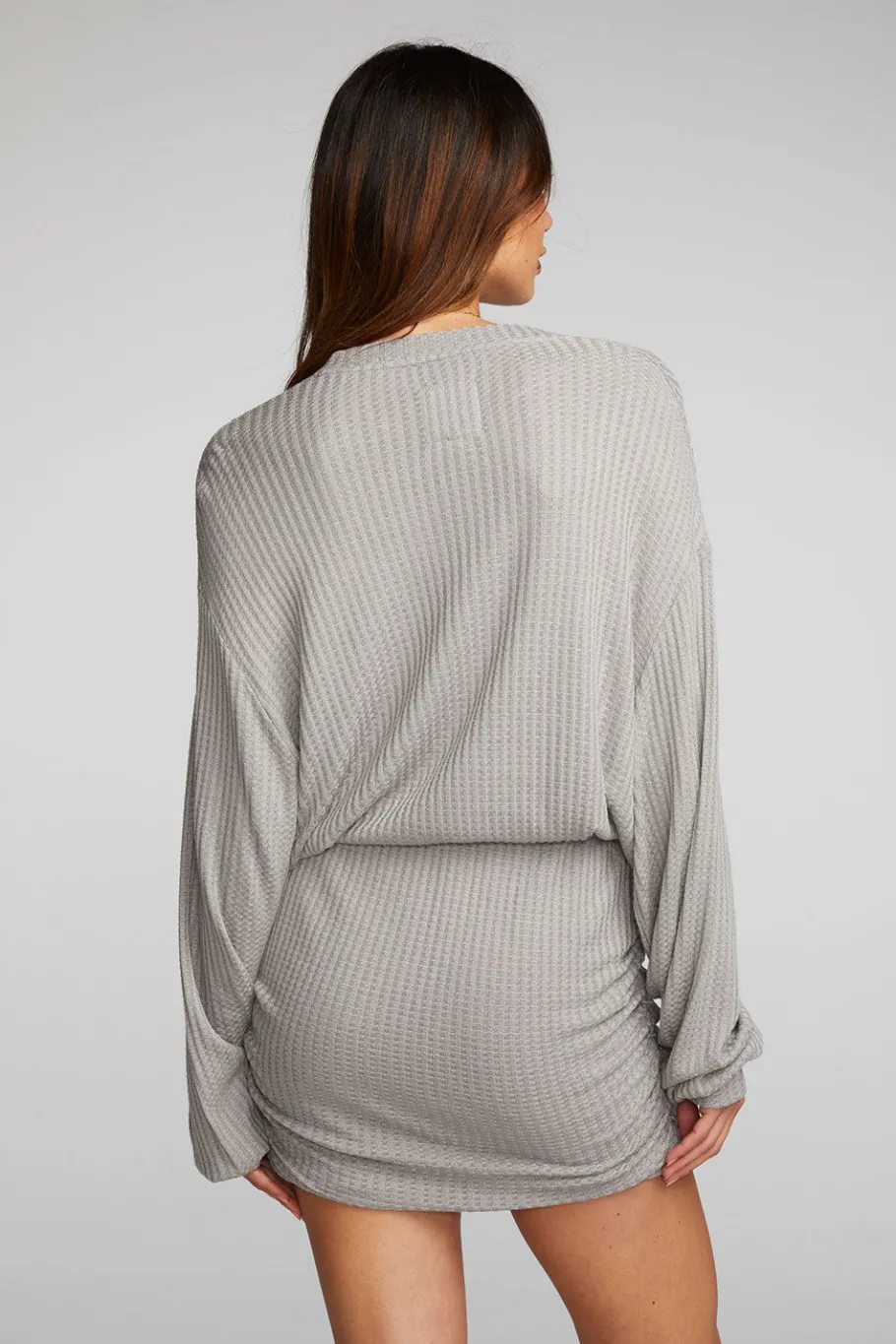 New Chaser Brand Thermal Waffle Mini Dress With Shirring